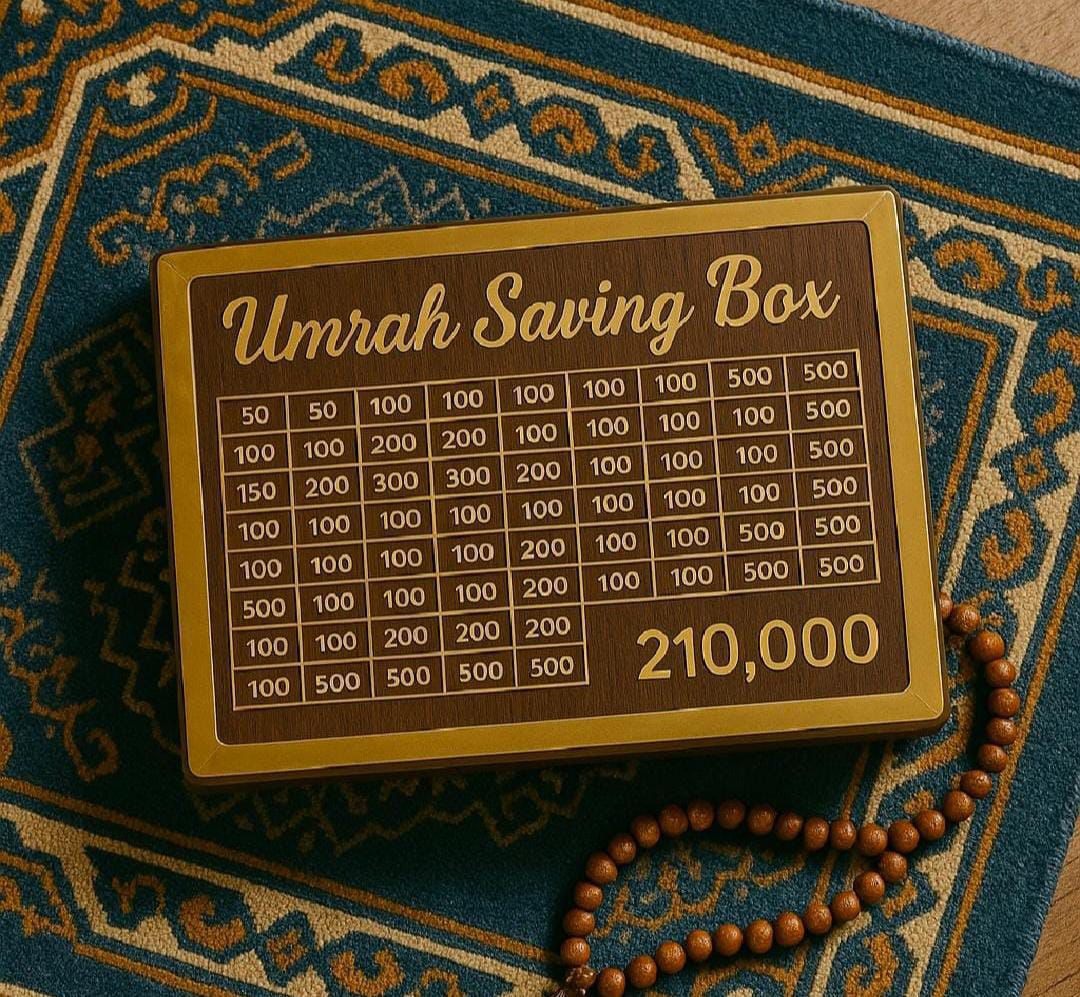 Umrah Saving Box - Wooden Islamic Money Saving Box - 280 Days