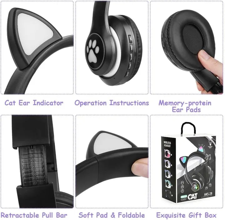 New STN 28 Cat Ear Bluetooth 5.0 Stereo Headset with RGB Lighting