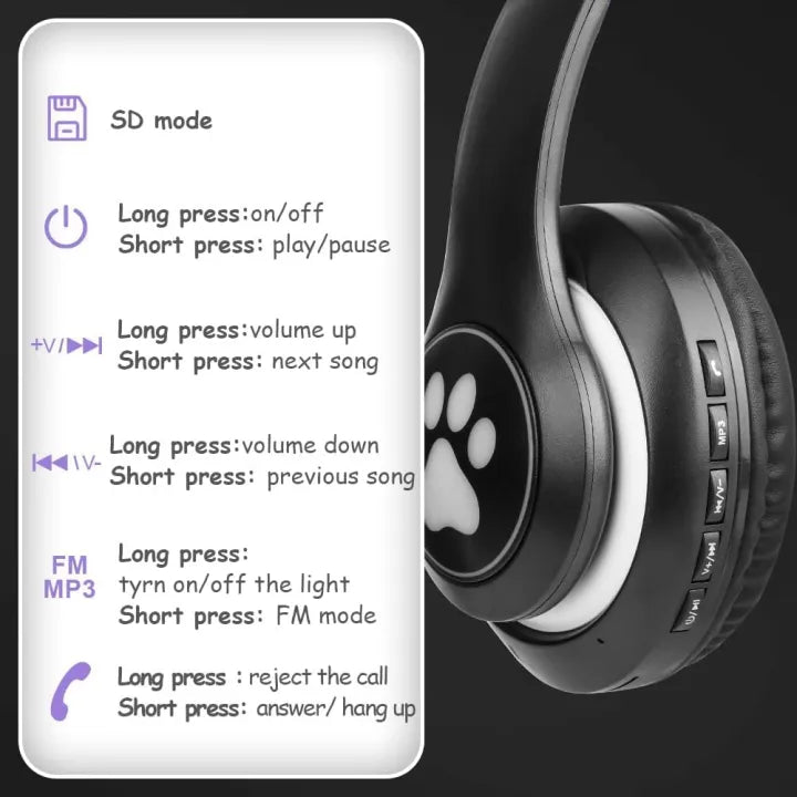 New STN 28 Cat Ear Bluetooth 5.0 Stereo Headset with RGB Lighting
