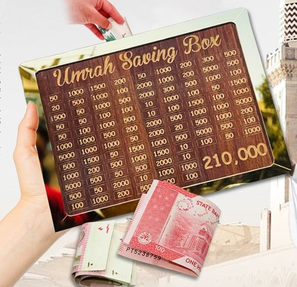 Umrah Saving Box - Wooden Islamic Money Saving Box - 280 Days