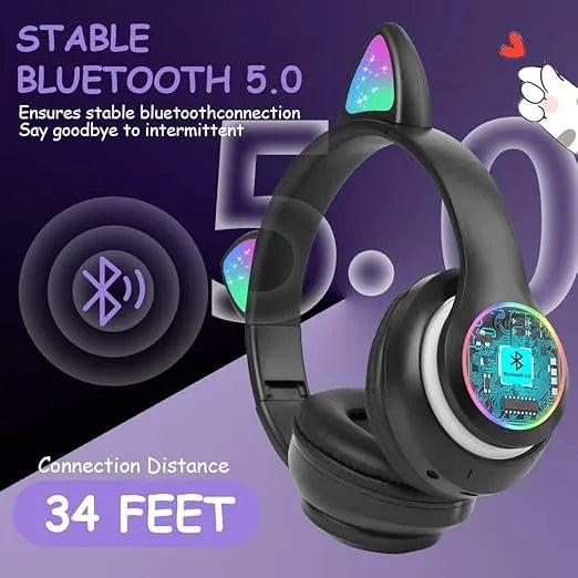 New STN 28 Cat Ear Bluetooth 5.0 Stereo Headset with RGB Lighting