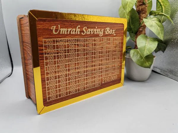 Umrah Saving Box - Wooden Islamic Money Saving Box - 280 Days